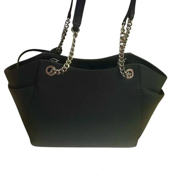 Michael Kors Jet Set Travel Large Saffiano Leather Chain Shoulder Tote Dark Navy - Picture 6 of 11